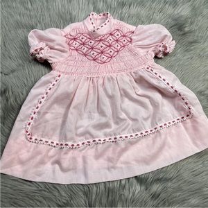 Vintage Toddler Girls Pink Smocked Tie Back Dress